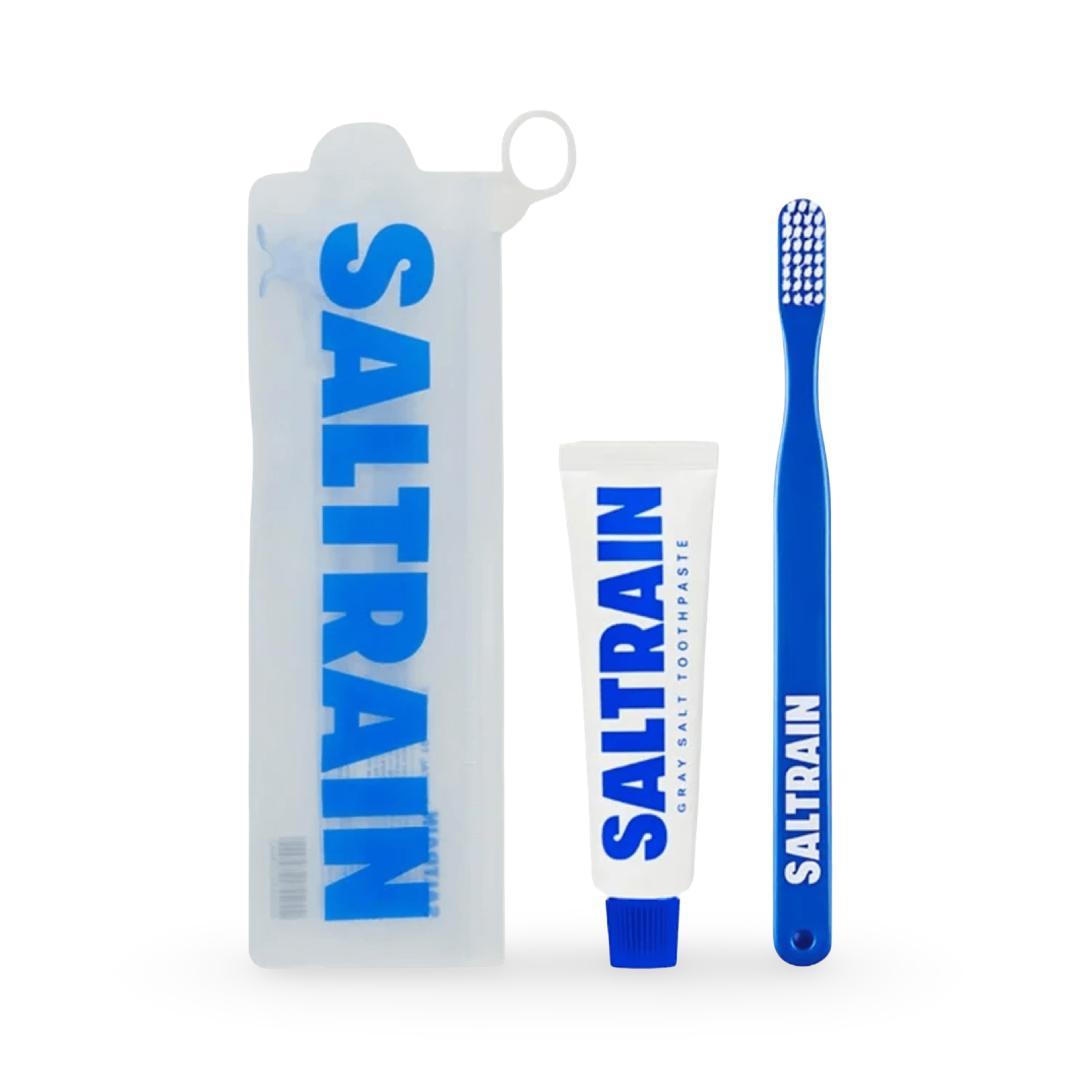 Saltrain - Grey Salt Toothpaste Travel Kit With Toothbrush - Blue 30g