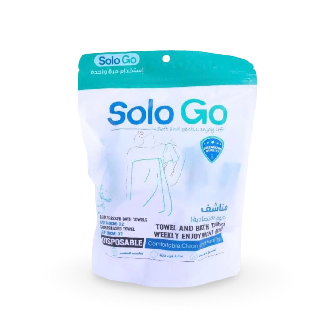 Solo Go - Disposable Compressed Bath Towels - 2 big Towels + 7 small Towels