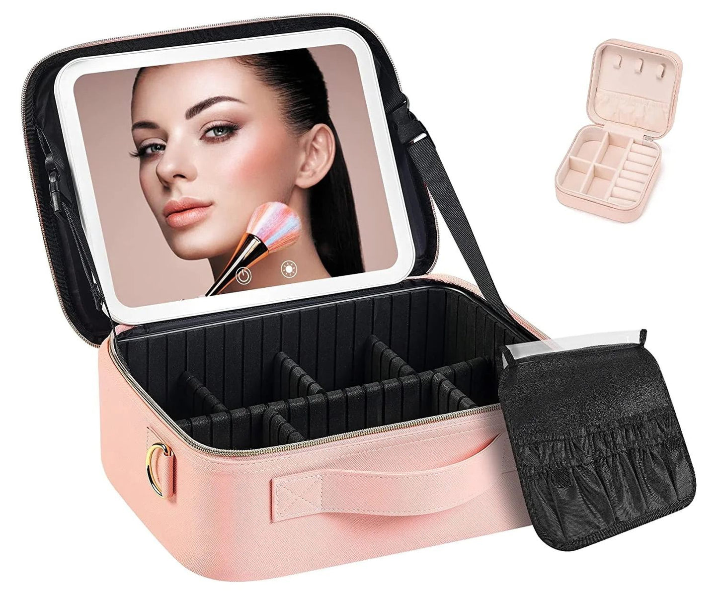 makeup bag with light and mirror