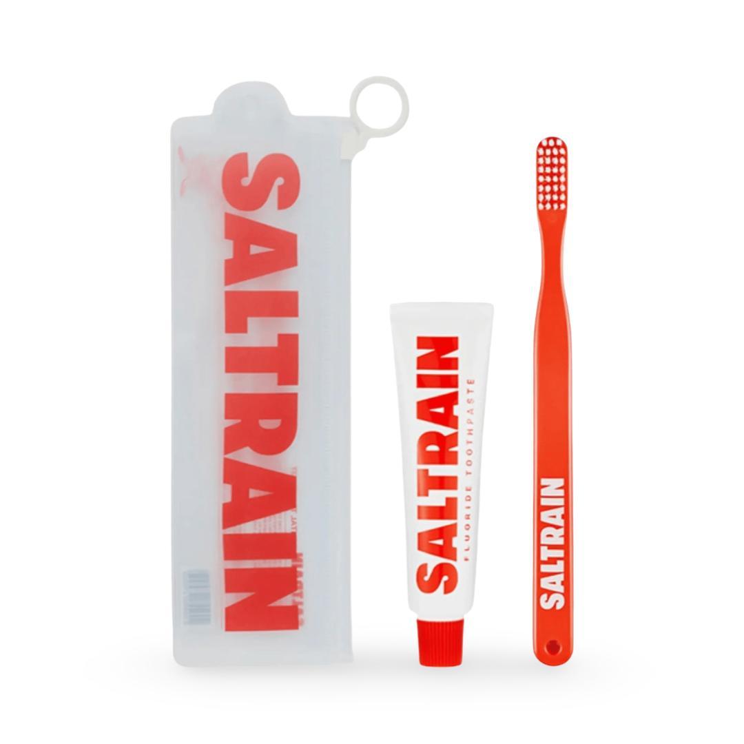 Saltrain - Fluoride Toothpaste Travel Kit with Toothbrush - Red 30g