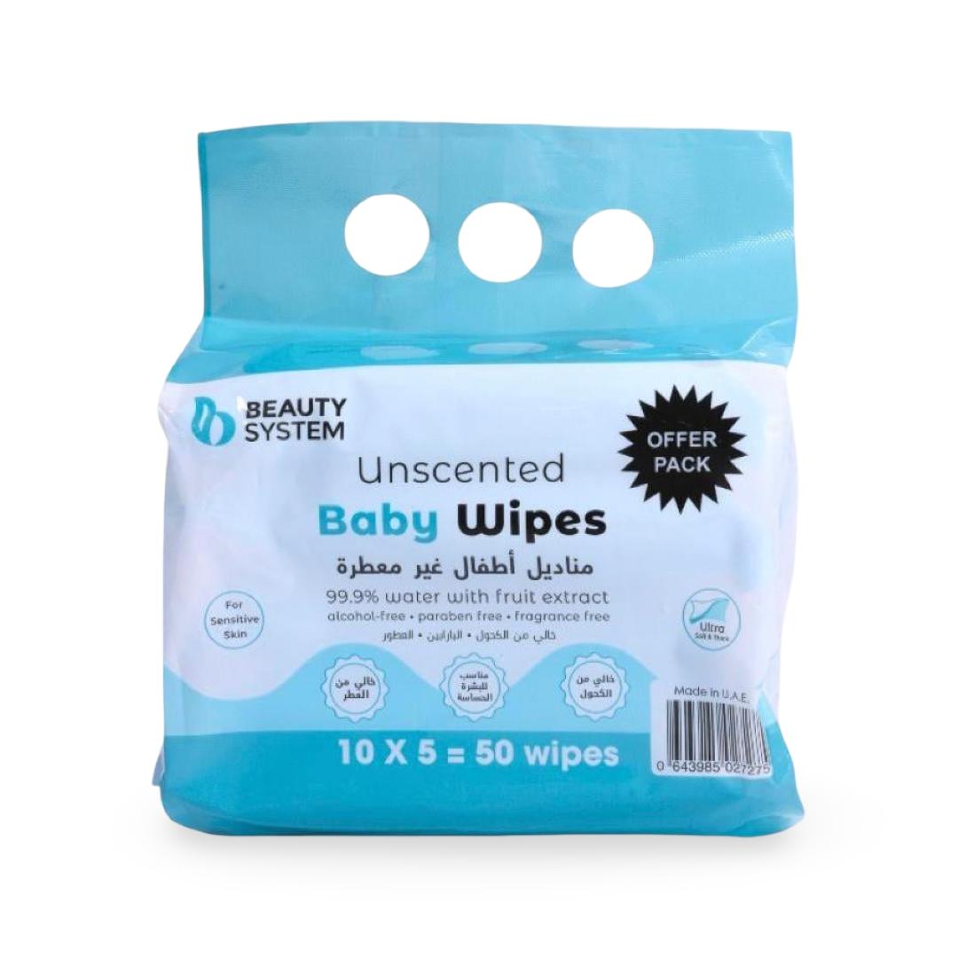 Beauty System - Unscented Baby Wipes - 10x5=50 Wipes