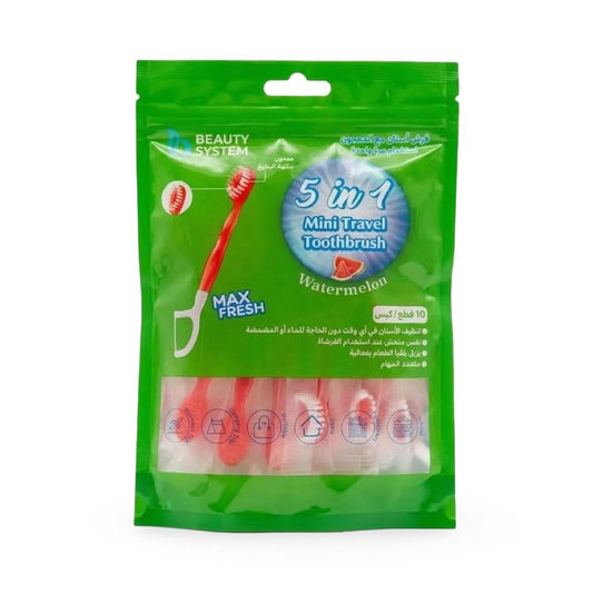 Beauty System - 5 in 1 Mini Travel Toothbrush Watermelon - 10 pcs