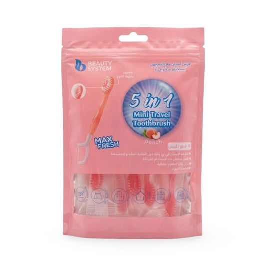 Beauty System - 5 in 1 Mini Travel Toothbrush Peach - 10 pcs