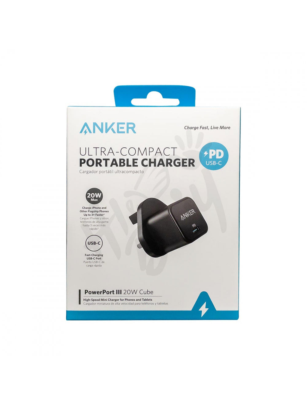 شاحن حائط مكعب الشكل بقوة 20 واط من انكر اسود اللون

